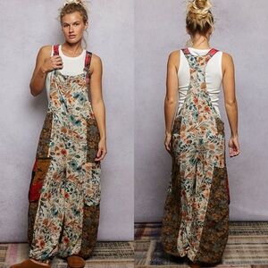 POL Multi-Color Floral Jogger Fit Woven Overalls